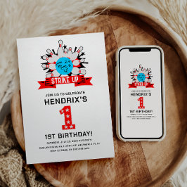 Invitación Fiesta de cumpleaños número 1 de niños Retro Bowli