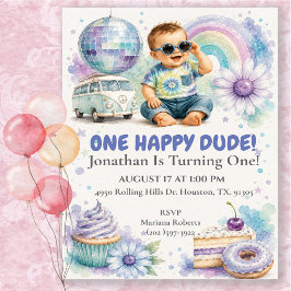 Invitación Fiesta de cumpleaños número 1 de One Happy Dude Bo