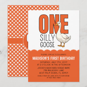 Invitación Fiesta de cumpleaños número 1 de Orange One Silly