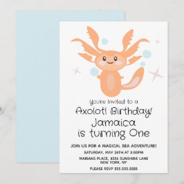 Invitación Fiesta de cumpleaños número 1 de Pastel Axolotl Cr