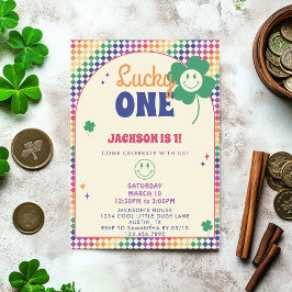 Invitación Fiesta de Cumpleaños número 1 de Retro Rainbow Boy