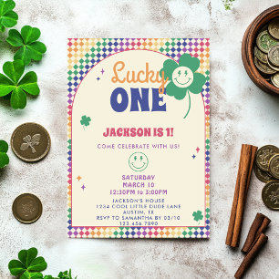 Invitación Fiesta de Cumpleaños número 1 de Retro Rainbow Boy