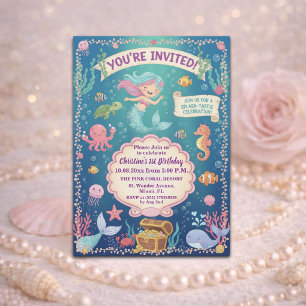 Invitación Fiesta de cumpleaños número 1 de sirena bajo el ma