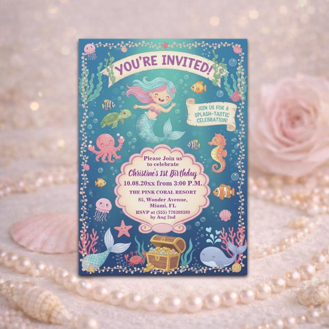 Invitación Fiesta de cumpleaños número 1 de sirena bajo el ma (Subido por el creador)