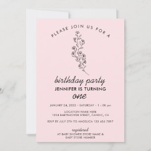 Invitación Fiesta de cumpleaños número 1 de verano otoño rosa