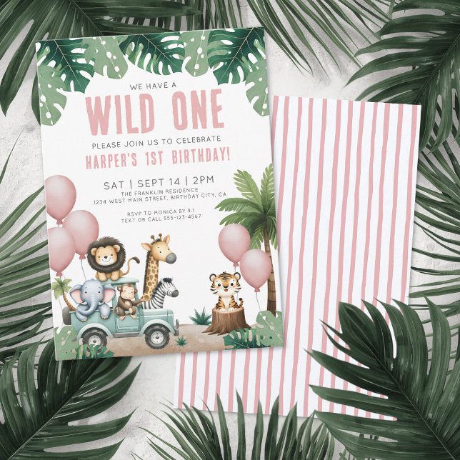 Invitación Fiesta de Cumpleaños número 1 de Wild One Jungle S (Wild One Jungle Safari 1st Birthday Party Invitation)