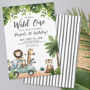Invitación Fiesta de Cumpleaños número 1 de Wild One Jungle S