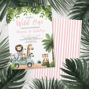 Invitación Fiesta de cumpleaños número 1 de Wild One Pink Saf