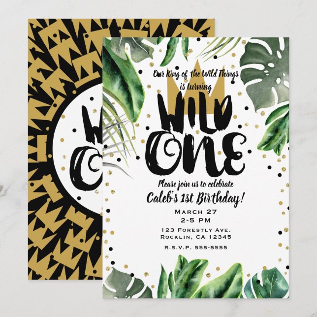Invitación Fiesta de cumpleaños número 1 del rey de las cosas (Anverso / Reverso)