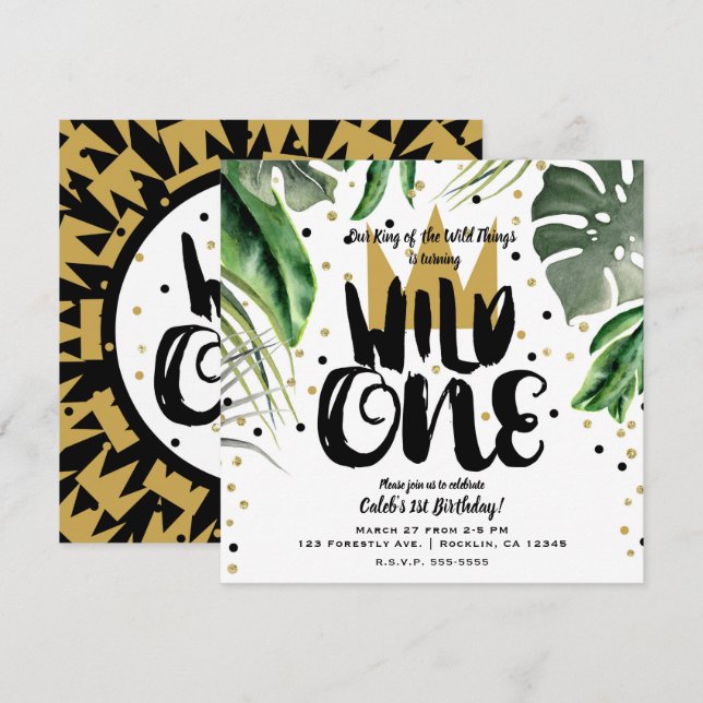 Invitación Fiesta de cumpleaños número 1 del rey de las cosas (Anverso / Reverso)