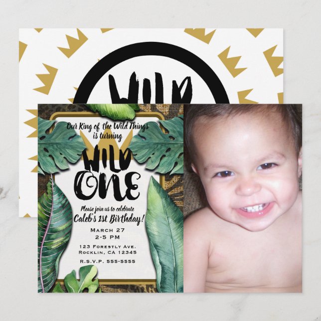 Invitación Fiesta de cumpleaños número 1 del rey de las cosas (Anverso / Reverso)