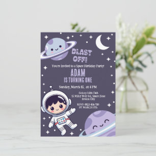 Invitación Fiesta de Cumpleaños número 1: Despegue al Espacio