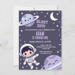 Invitación Fiesta de Cumpleaños número 1: Despegue al Espacio