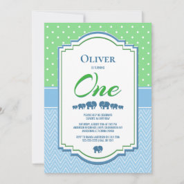 Invitación Fiesta de cumpleaños número 1 Elefantes Azules