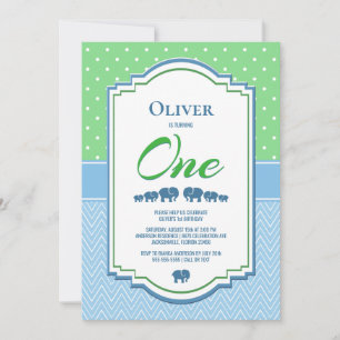 Invitación Fiesta de cumpleaños número 1 Elefantes Azules