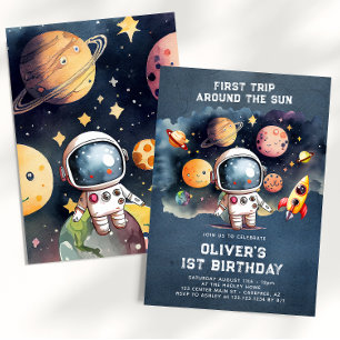 Invitación Fiesta de cumpleaños número 1 en el espacio Primer
