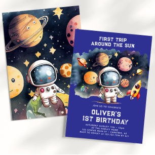Invitación Fiesta de cumpleaños número 1 en el espacio Primer