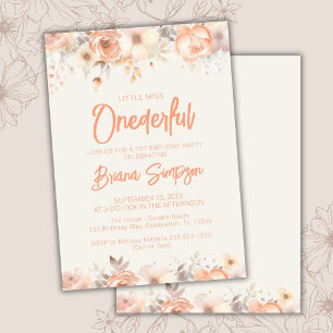 Invitación Fiesta de cumpleaños número 1 floral melocotón mar