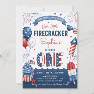 Invitación Fiesta de cumpleaños número 1 Little Firecracker 4