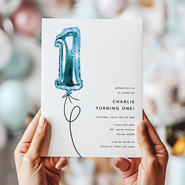 Invitación Fiesta de cumpleaños número 1 Minimal Azul Un Glob (Subido por el creador)
