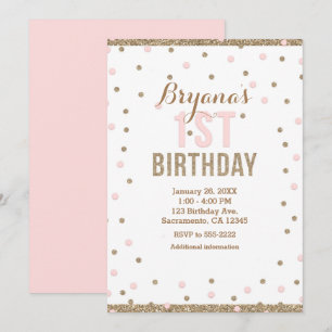 Invitación Fiesta de cumpleaños número 1 para niñas con confe