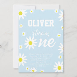 Invitación Fiesta de cumpleaños número 1 Pastel Blue Daisy Bo