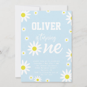 Invitación Fiesta de cumpleaños número 1 Pastel Blue Daisy Bo