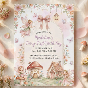 Invitación Fiesta de cumpleaños número 1 Pastel Hada Flor Sil