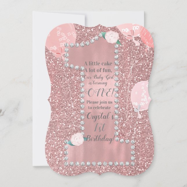 Invitación Fiesta de cumpleaños número 1 Rose Gold Pink & Dia (Anverso)