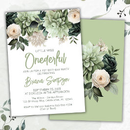 Invitación Fiesta de cumpleaños número 1 Sage Verde Floral