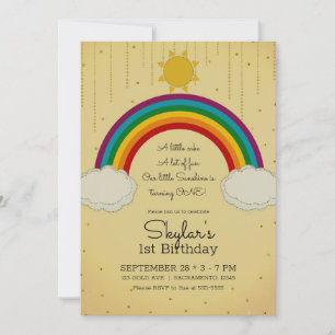 Invitación Fiesta de cumpleaños número 1 Sunshine Rainbow Yel