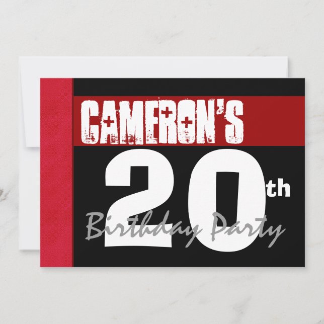 Invitación Fiesta de cumpleaños número 20: blanco y negro mod (Anverso)