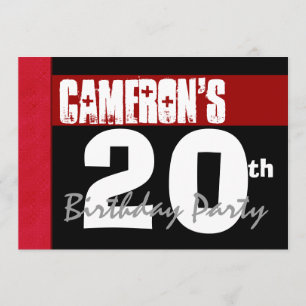 Invitación Fiesta de cumpleaños número 20: blanco y negro mod