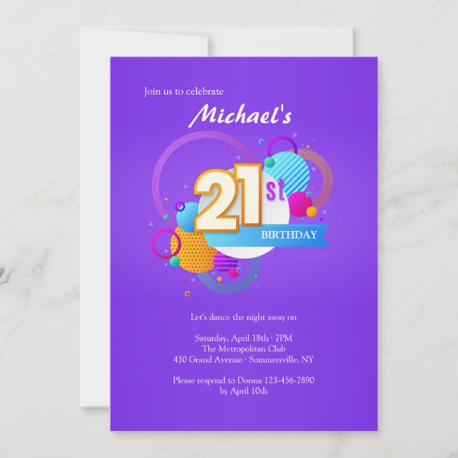 Invitación Fiesta de cumpleaños número 21 (Anverso)