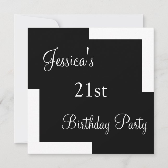 Invitación Fiesta de cumpleaños número 21 blanco y negro simp (Anverso)