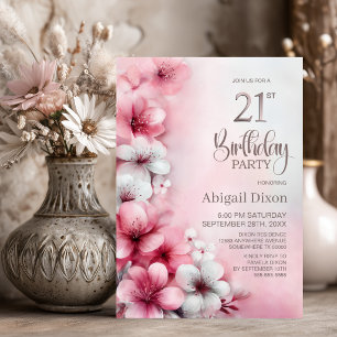 Invitación Fiesta de cumpleaños número 21 con flores rosas y