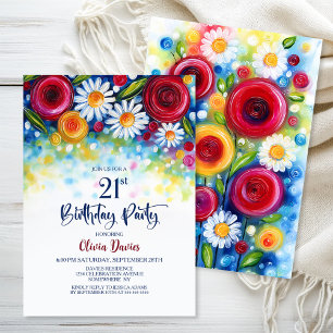 Invitación Fiesta de cumpleaños número 21 con temática floral