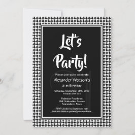 Invitación Fiesta de cumpleaños número 21 de Black White Bord