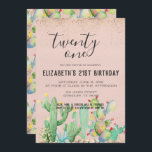 Invitación Fiesta de cumpleaños número 21 de Cactus Garden<br><div class="desc">Este Fiesta temático del Cactus Garden es el epítome de lo fresco, moderno y glamuroso. Inviten a sus amigos a una fiesta como no hay mañana! Arreglen la escena por diversión con un colorido bandana sobre una mesa con un estilo de sombreros, serapos y botellas mexicanas de refresco. Mini sombreros,...</div>