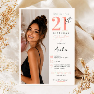 Invitación Fiesta de cumpleaños número 21 de chica minimalist