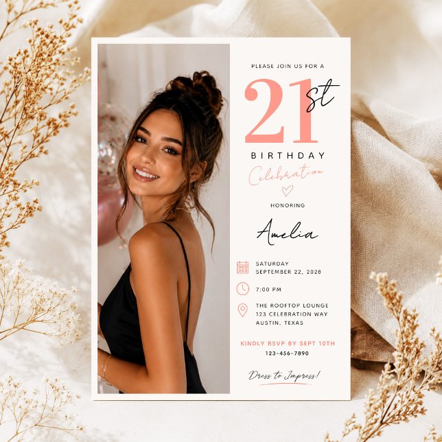 Invitación Fiesta de cumpleaños número 21 de chica minimalist (Subido por el creador)
