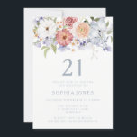 Invitación Fiesta de cumpleaños número 21 de Dusty Blue Flora<br><div class="desc">Botánica Floral Dusty Azul 21ª fiesta de cumpleaños Colección coincidente en Nest y Nest Store.</div>