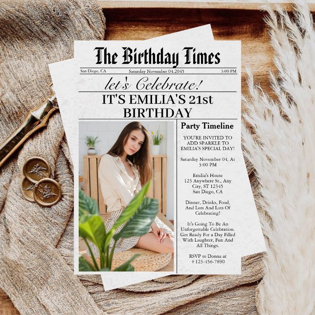 Invitación Fiesta de cumpleaños número 21 de foto única de un (Subido por el creador)