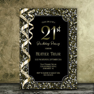 Invitación Fiesta de cumpleaños número 21 de Green Sequins