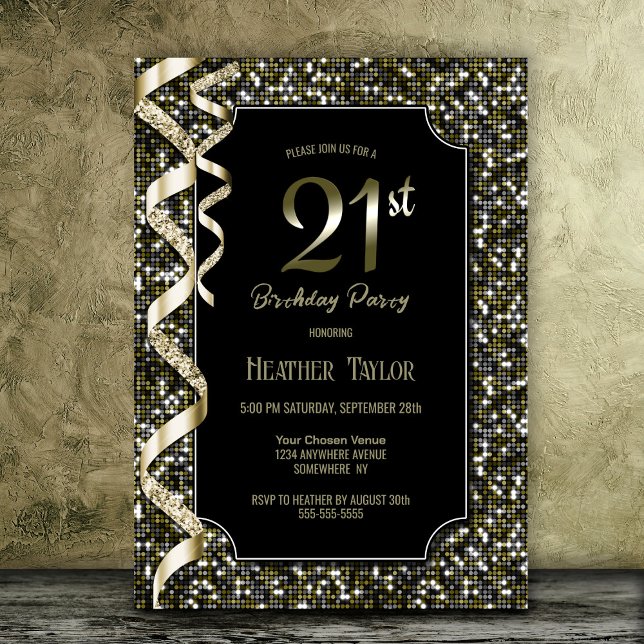 Invitación Fiesta de cumpleaños número 21 de Green Sequins (Subido por el creador)