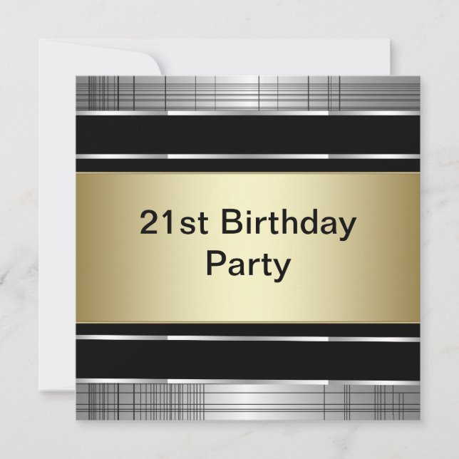 Invitación Fiesta de cumpleaños número 21 de hombre elegante  (Anverso)