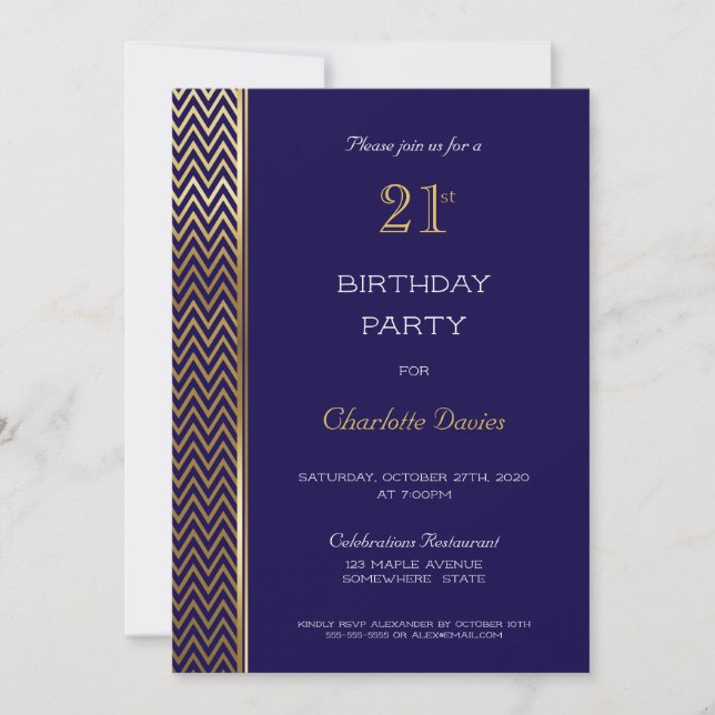 Invitación Fiesta de cumpleaños número 21 de la Marina Blue G (Anverso)
