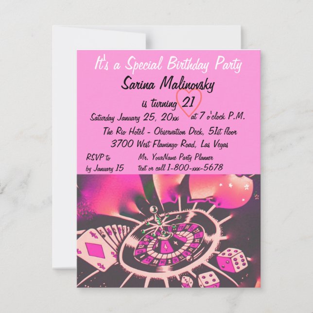 Invitación Fiesta de cumpleaños número 21 de Las Vegas (Anverso)