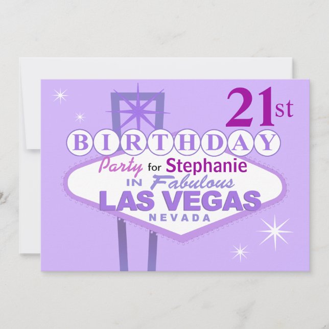 Invitación Fiesta de cumpleaños número 21 de Las Vegas - lila (Anverso)