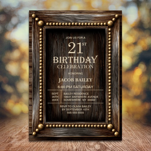 Invitación Fiesta de cumpleaños número 21 de madera rústica (Subido por el creador)